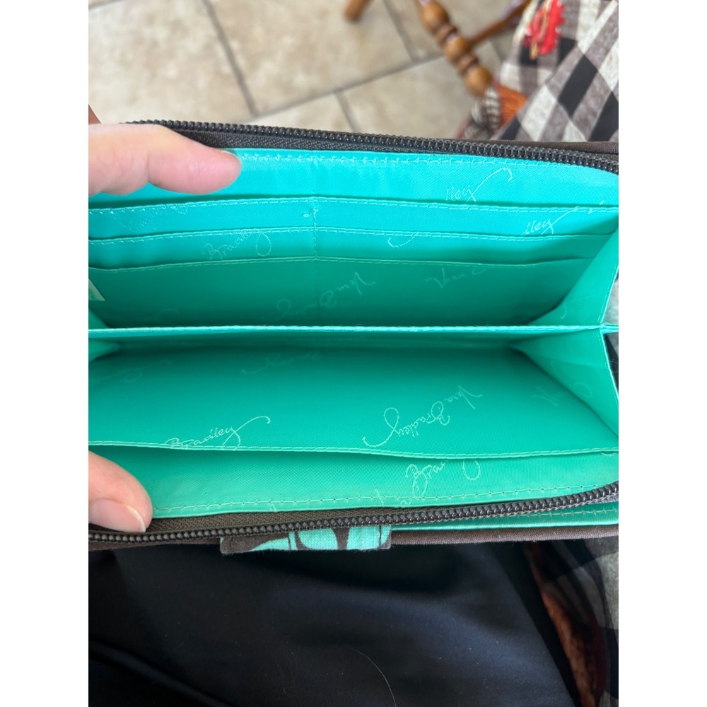 Vera Bradley Turnlock Wallet Night and Day Teal Brown Quilted Cotton Retired - Picture 5 of 6